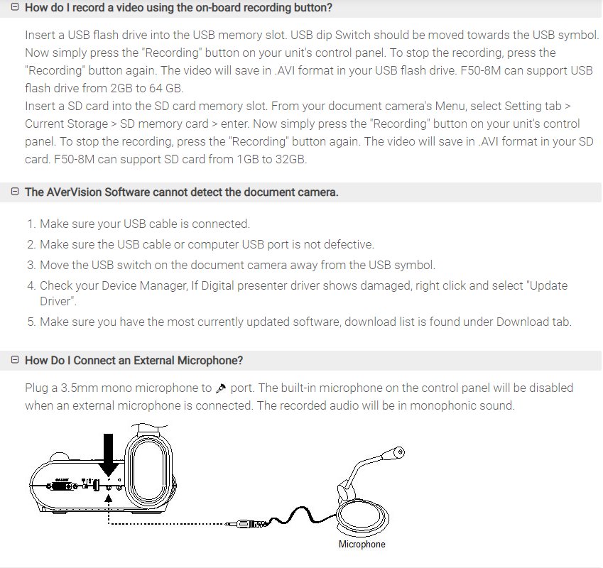 F508M Document Camera Troubleshooting