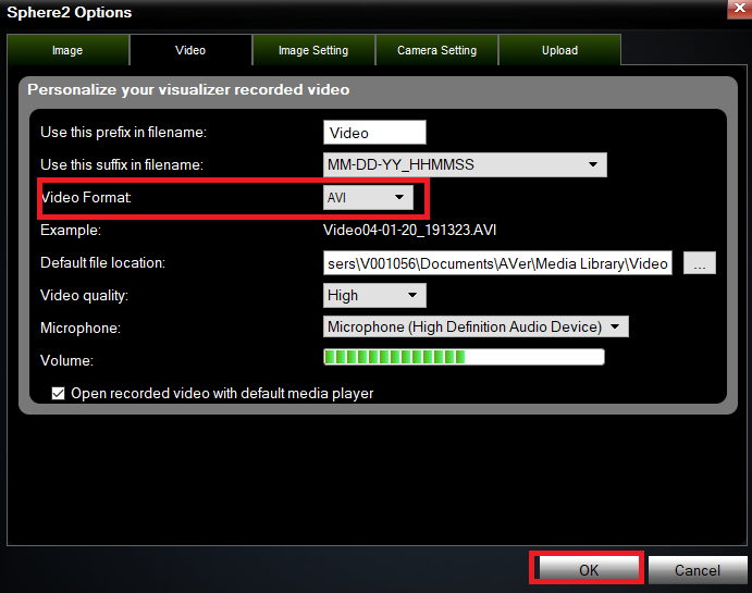 Recorded video from Sphere2 software plays back with black screen only